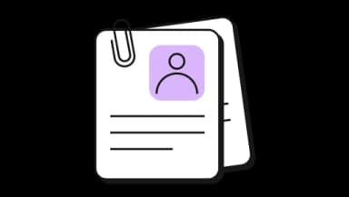 Icon of a document with a purple ribbon, symbolizing hiring or recruitment.