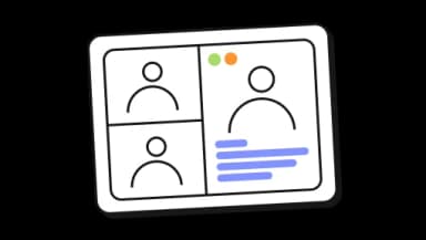 Icon of a tablet displaying people, indicating meetings or collaboration.