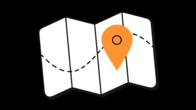 Icon of a map with a location pin, symbolizing travel.
