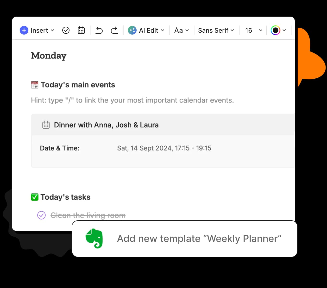 A UI rappresentation of planner-template