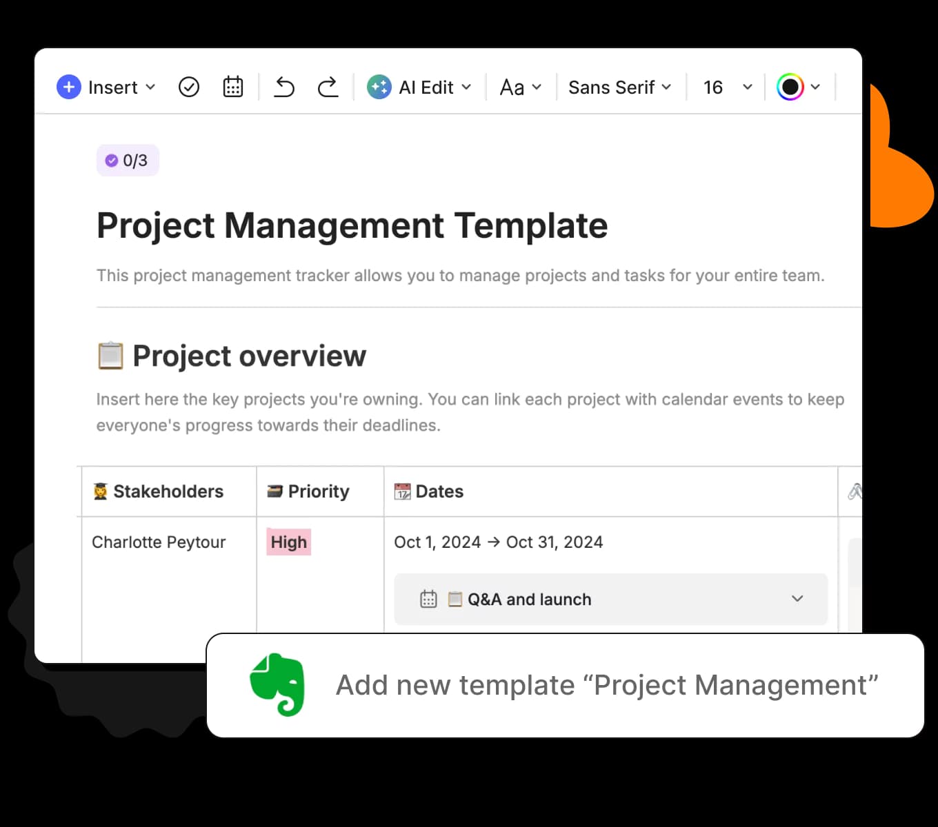 A UI rappresentation of projmanagement-template