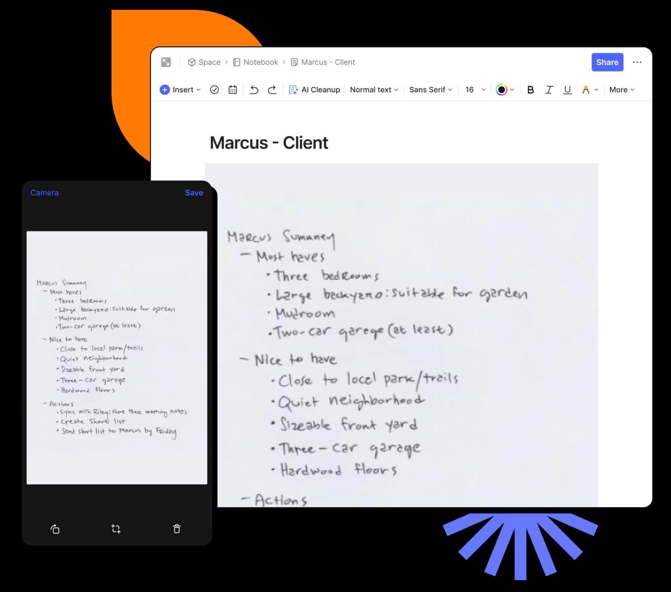 A UI rappresentation of scan-notes