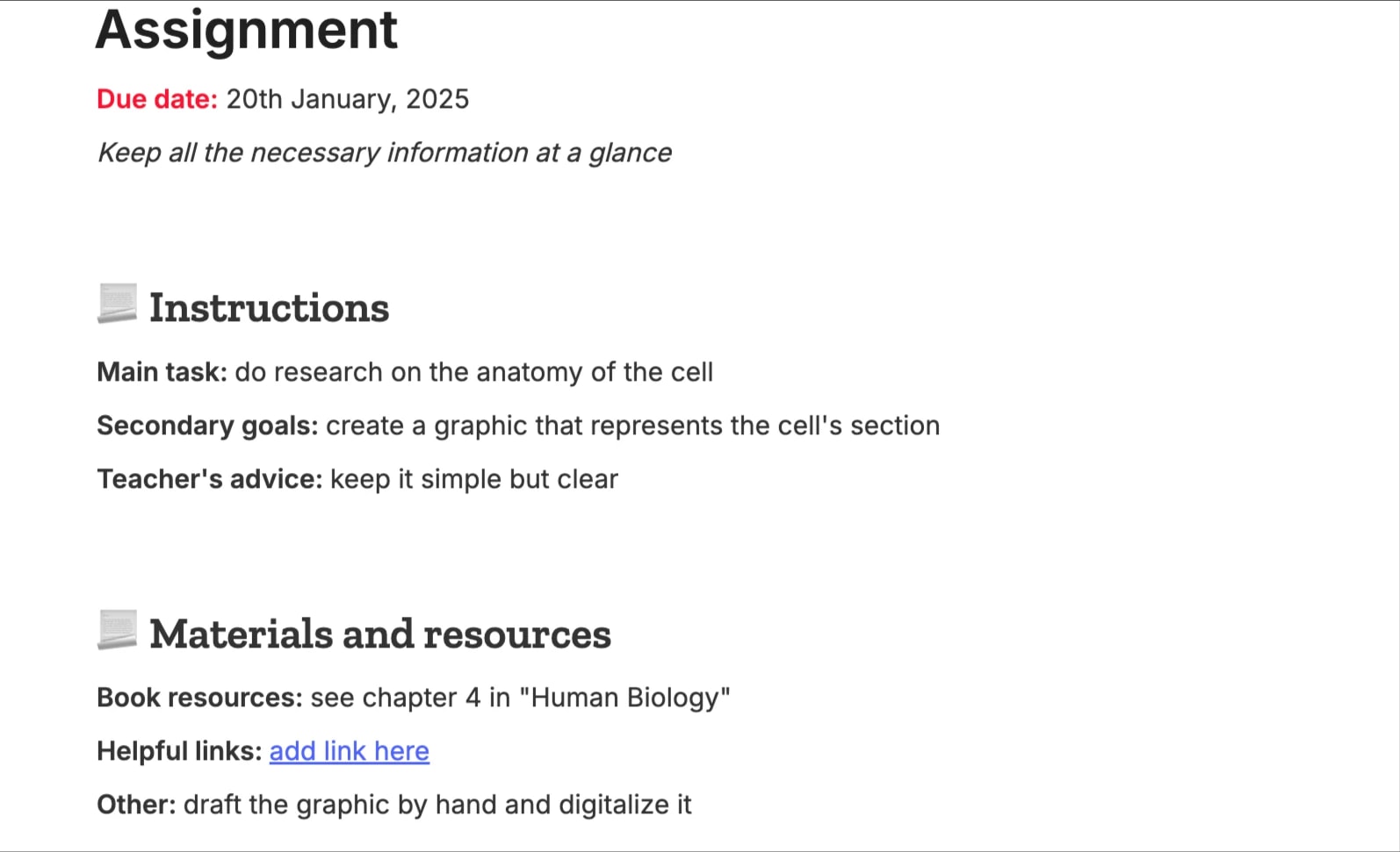 Preview of the template titled Assignment, featuring various sections and text