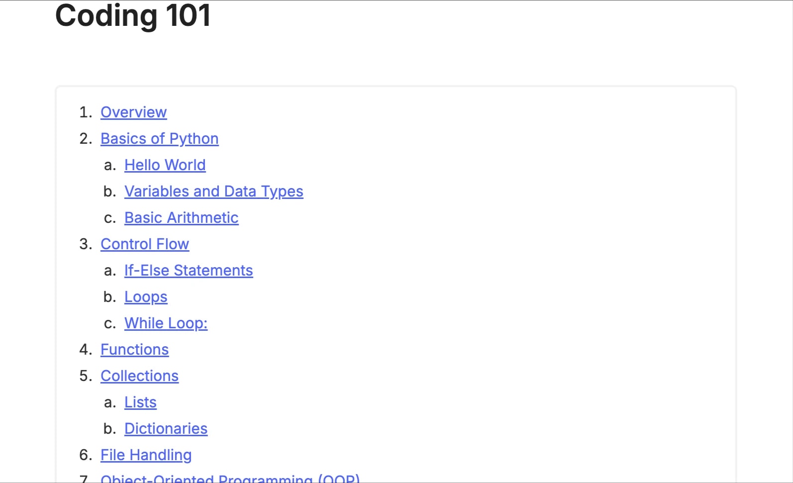Preview of the template titled Coding 101, featuring various sections and text