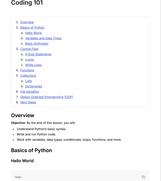 Preview of the template titled Codificação 101, featuring various sections and text