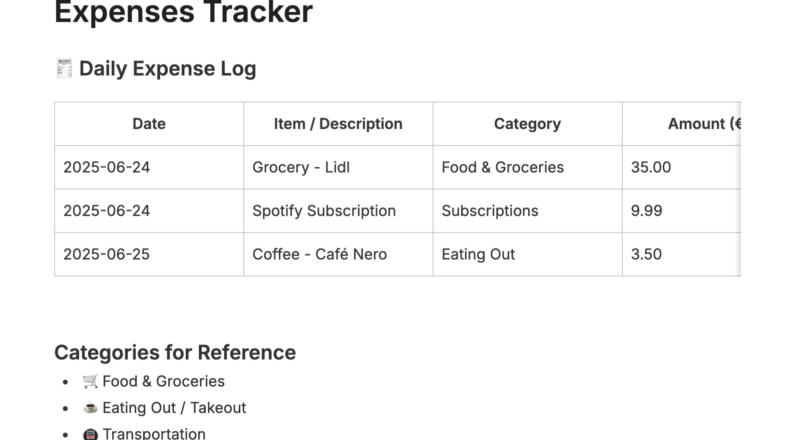 Preview of the template titled Tracker Spese, featuring various sections and text