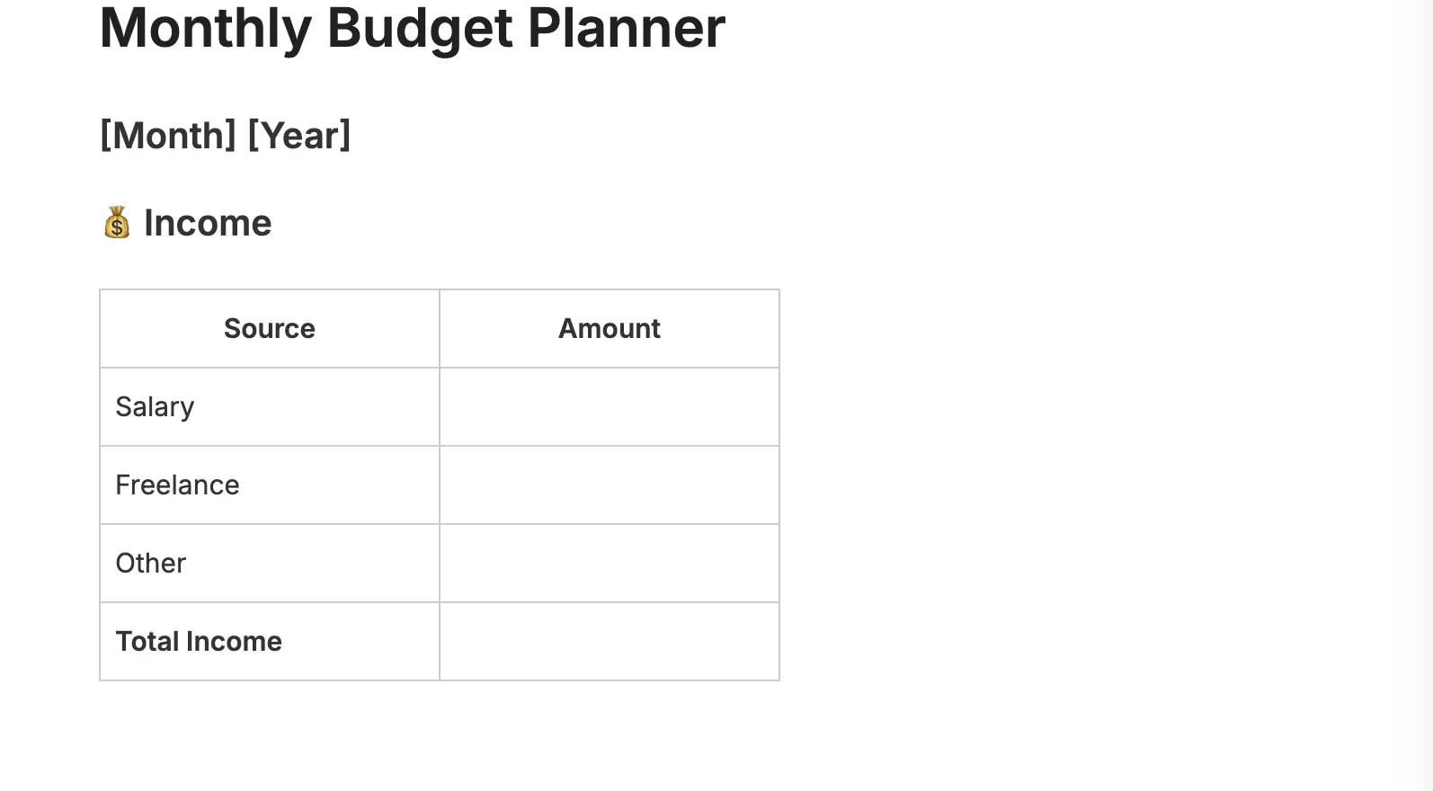 Preview of the template titled Pianificatore Budget Mensile, featuring various sections and text