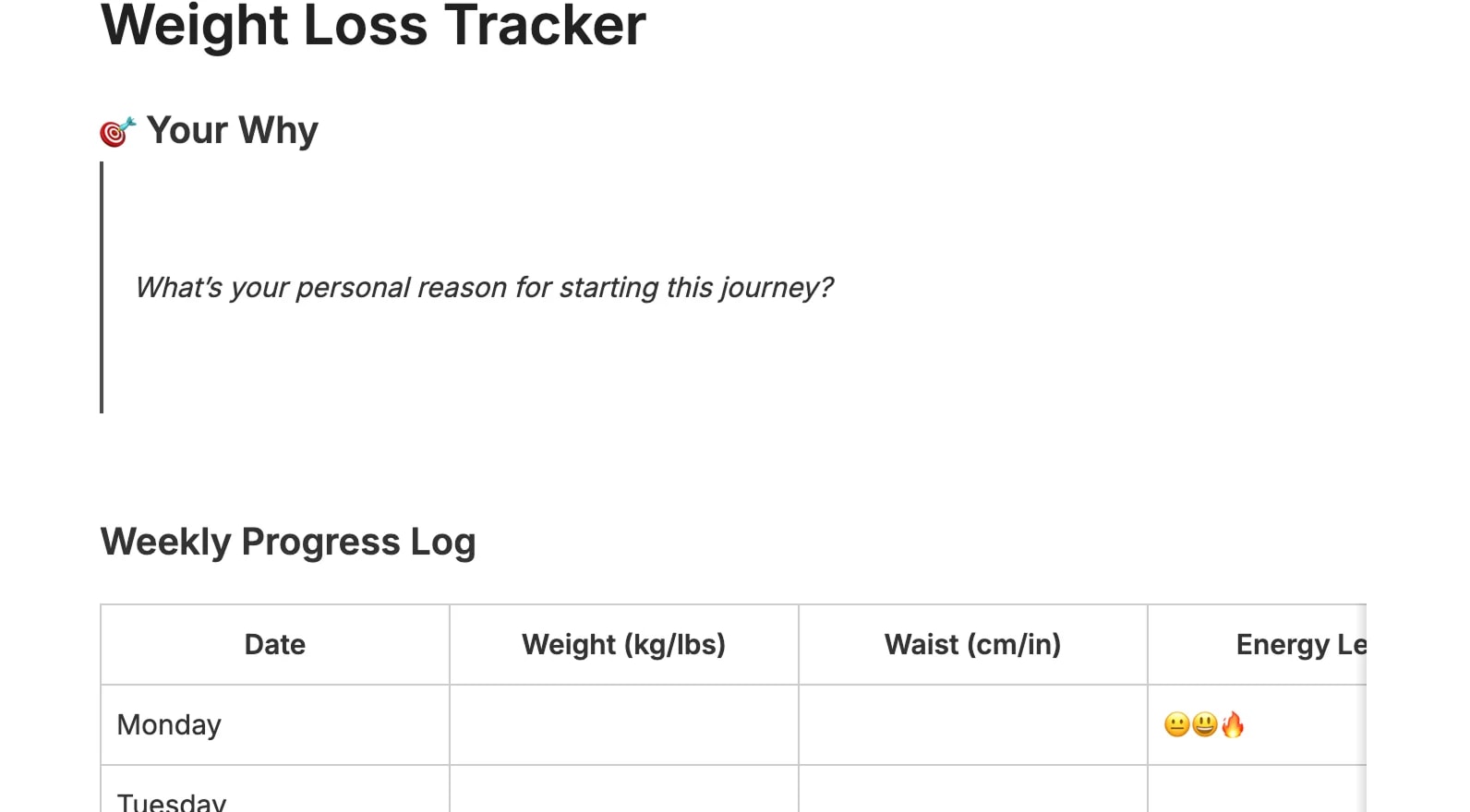 Preview of the template titled Tracker Perdita Peso, featuring various sections and text