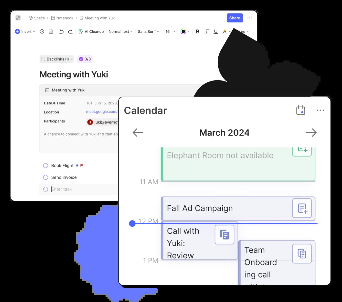 A UI rappresentation of meeting-with-notes